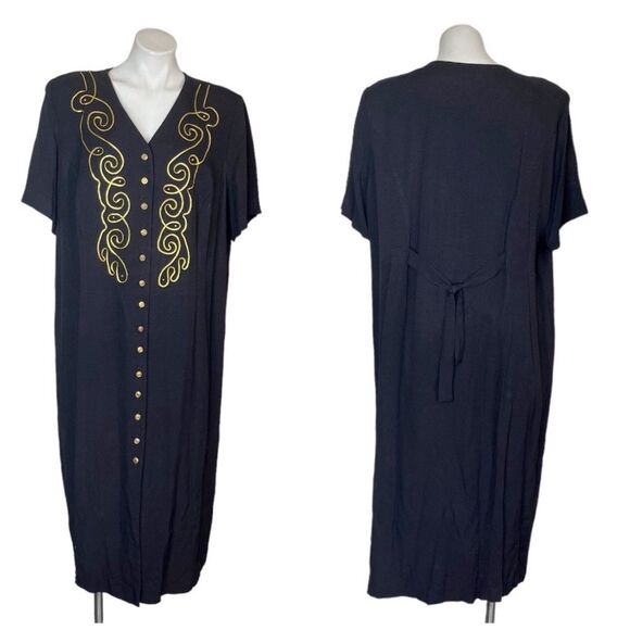 SL FASHIONS Vintage Black Dress Gold Embellished Plus Size 22W VINTAGE - Picture 10 of 10